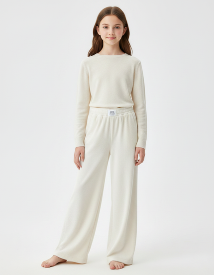 Pantalon Fluide Écru Ample Confortable Hiver - Beige Molleton