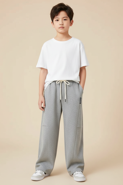 Pantalon Fluide Gris Ample Décontracté Garçon Coton - Molleton