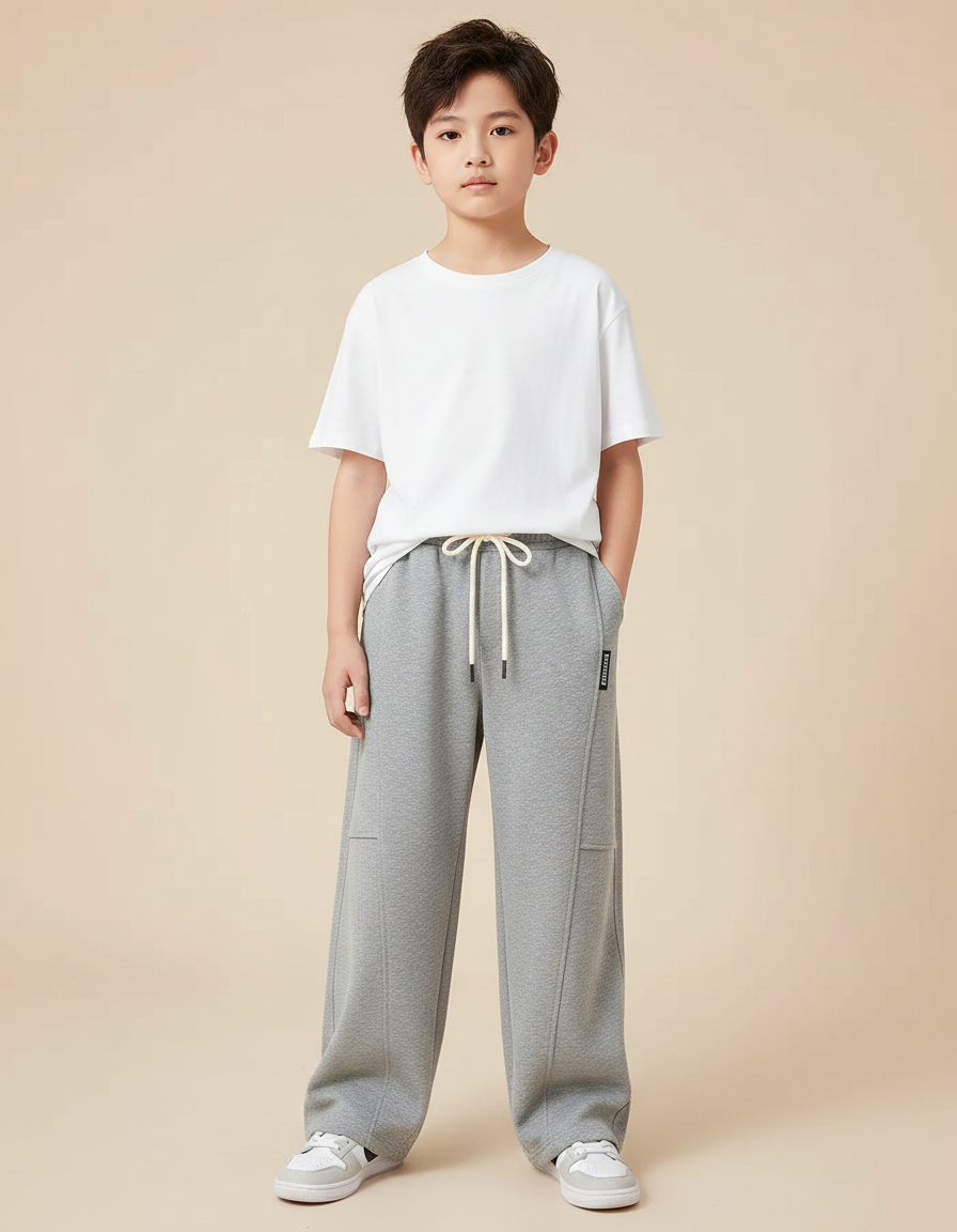 Pantalon Fluide Gris Ample Décontracté Garçon Coton - Molleton