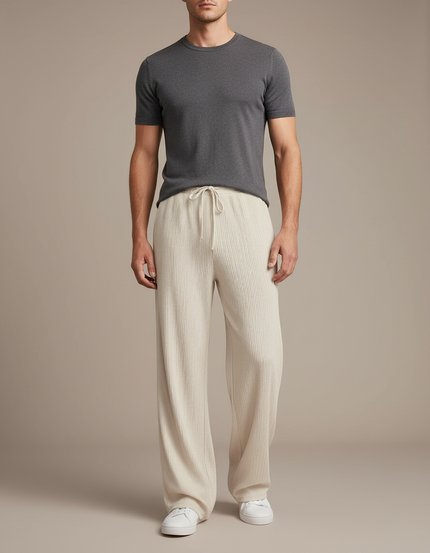 Pantalon Fluide Écru Côtelé Ample Décontracté Homme - Beige Cordé
