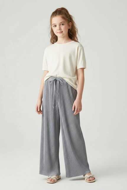 Pantalon Fluide Gris Plissé Ample Confortable Décontracté - Polyester