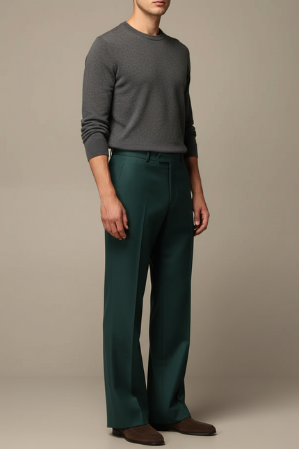 Pantalon Fluide Vert Émeraude Ample Droit Élégant Homme - Viscose