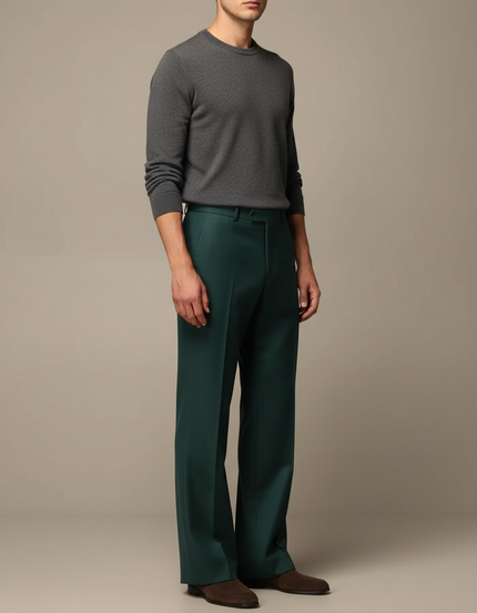 Pantalon Fluide Vert Émeraude Ample Droit Élégant Homme - Viscose