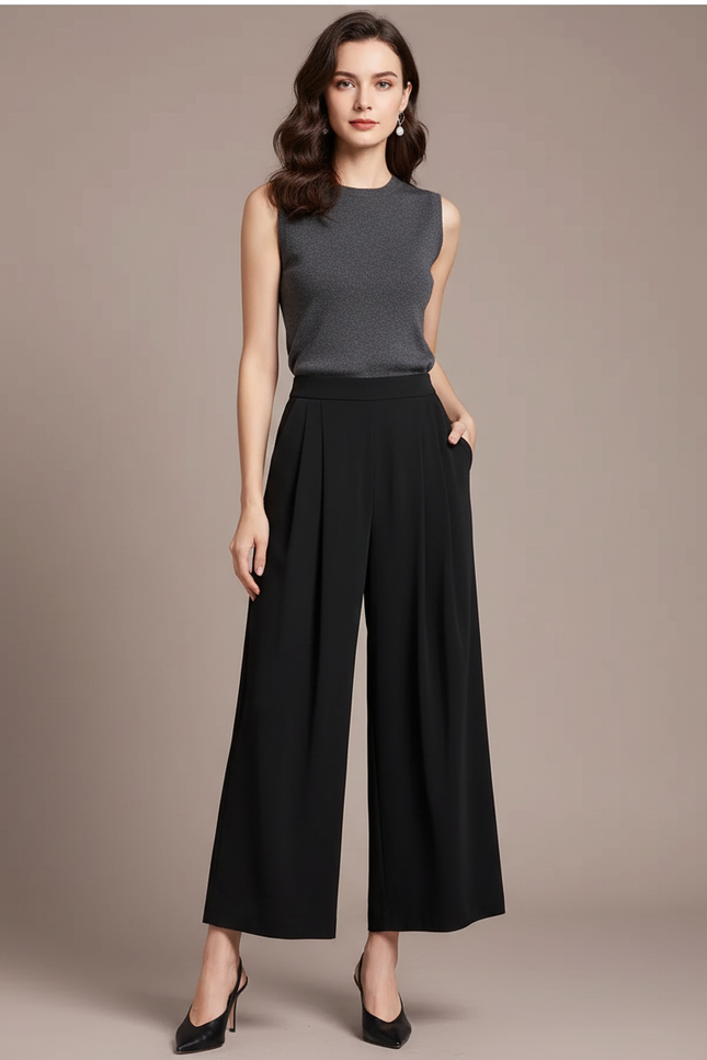 Pantalon Fluide Femme Noir Palazzo Viscose Chic Été 2 - Polyester