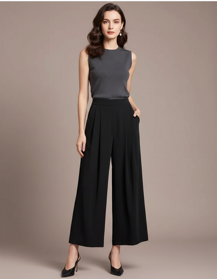 Pantalon Fluide Femme Noir Palazzo Viscose Chic Été 2 - Polyester