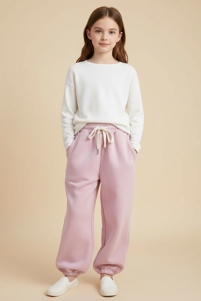 Pantalon Fluide Rose Ample Molleton Confortable Fille