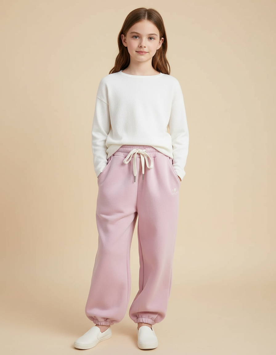 Pantalon Fluide Rose Ample Molleton Confortable Fille