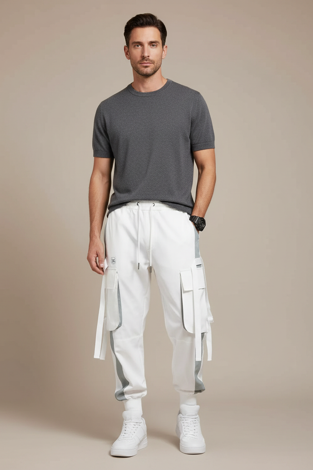 Pantalon Fluide Cargo Blanc Sport Homme - Polyester