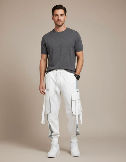Pantalon Fluide Cargo Blanc Sport Homme - Polyester