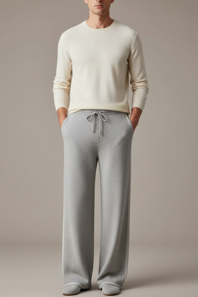Pantalon Fluide Gris Ample Cordon Maille Homme - Molleton
