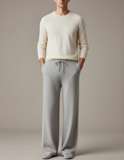 Pantalon Fluide Gris Ample Cordon Maille Homme - Molleton