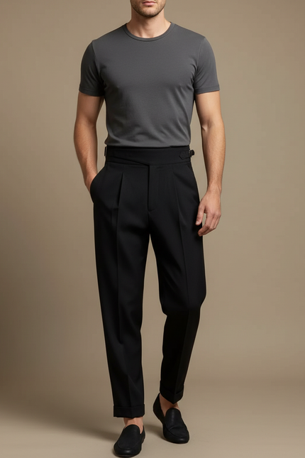 Pantalon Fluide Noir Ample Plissé Élégant Homme - Polyester