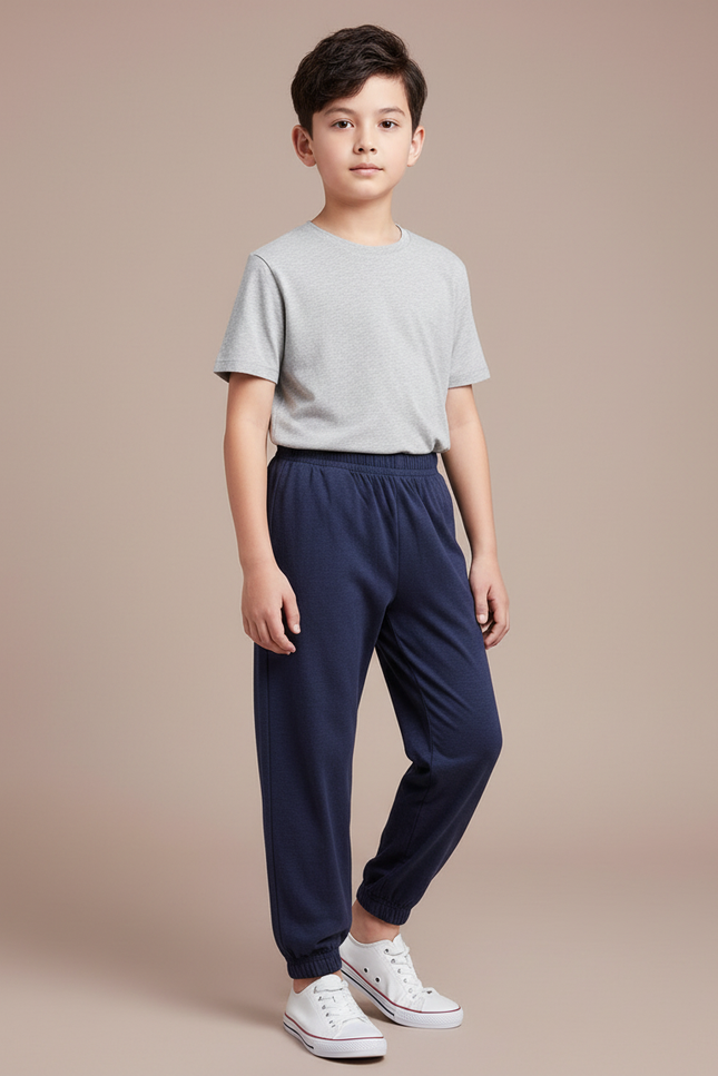 Pantalon Fluide Bleu Marine Coton Ample Garçon - Molleton