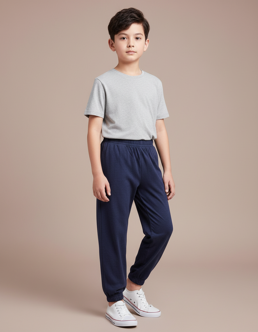 Pantalon Fluide Bleu Marine Coton Ample Garçon - Molleton