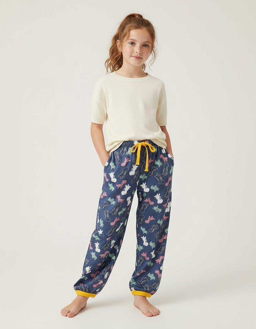 Pantalon Fluide Bleu Marine Imprimé Dinosaure Coton Enfant