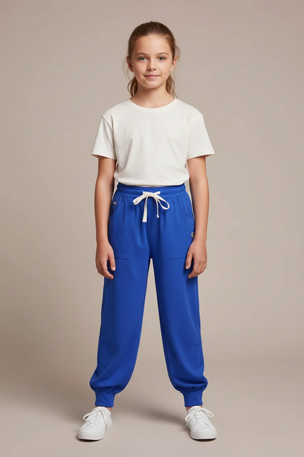 Pantalon Fluide Bleu Royal Décontracté Sport Fille - Molleton