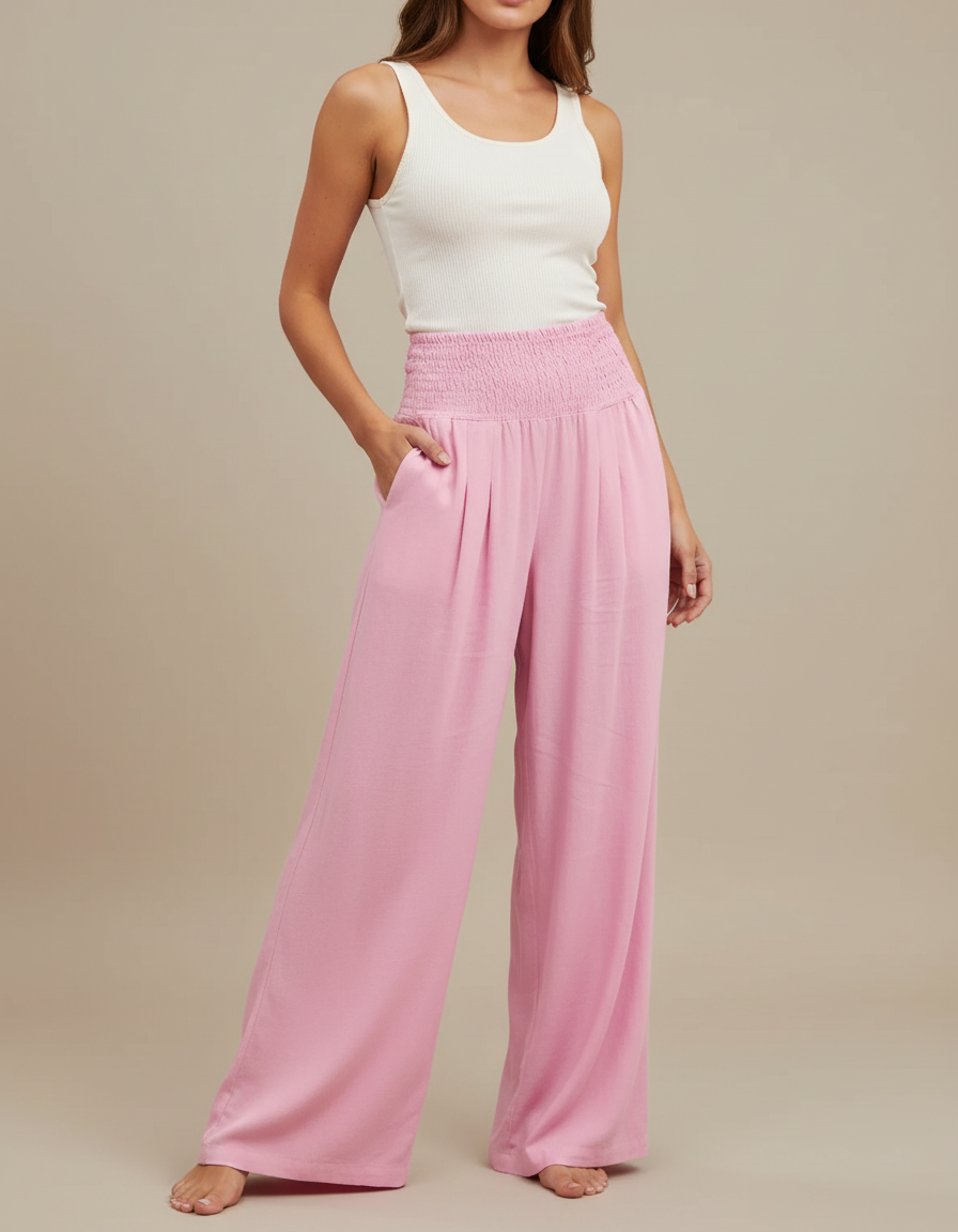 Pantalon Fluide Rose Poudré - Viscose