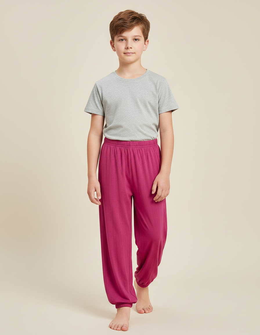 Pantalon Fluide Fuchsia Coton Ample Garçon - Rose