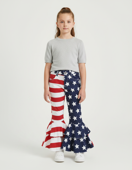 Pantalon Fluide Drapeaux Américains Évasé Volants Enfant - Multicolore Jean