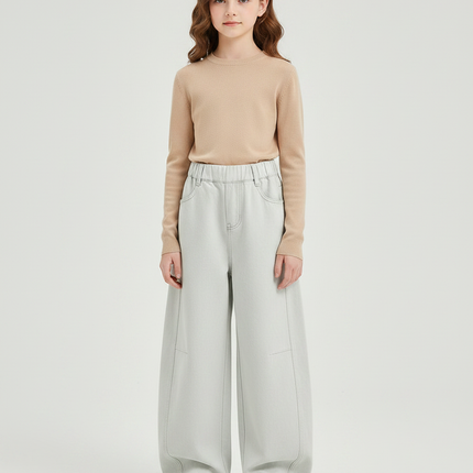 Pantalon Fluide Gris Clair Ample Décontracté Enfant - Jean
