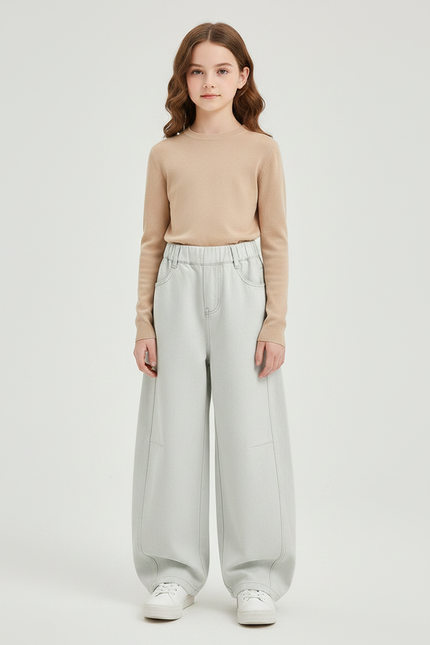 Pantalon Fluide Gris Clair Ample Décontracté Enfant - Jean