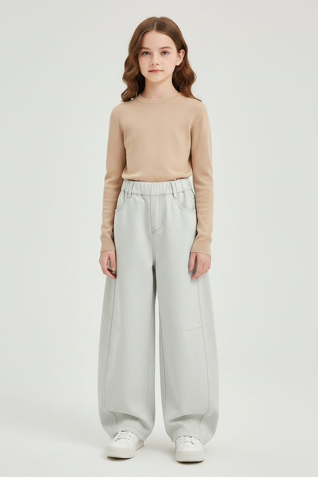 Pantalon Fluide Gris Clair Ample Décontracté Enfant - Jean