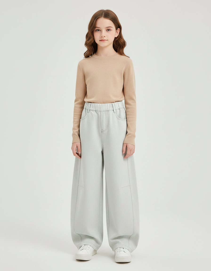 Pantalon Fluide Gris Clair Ample Décontracté Enfant - Jean