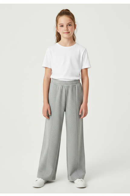 Pantalon Fluide Gris Ample Décontracté Cordon - Molleton