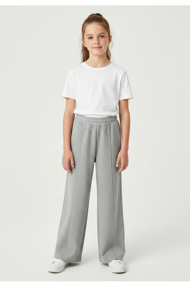 Pantalon Fluide Gris Ample Décontracté Cordon - Molleton