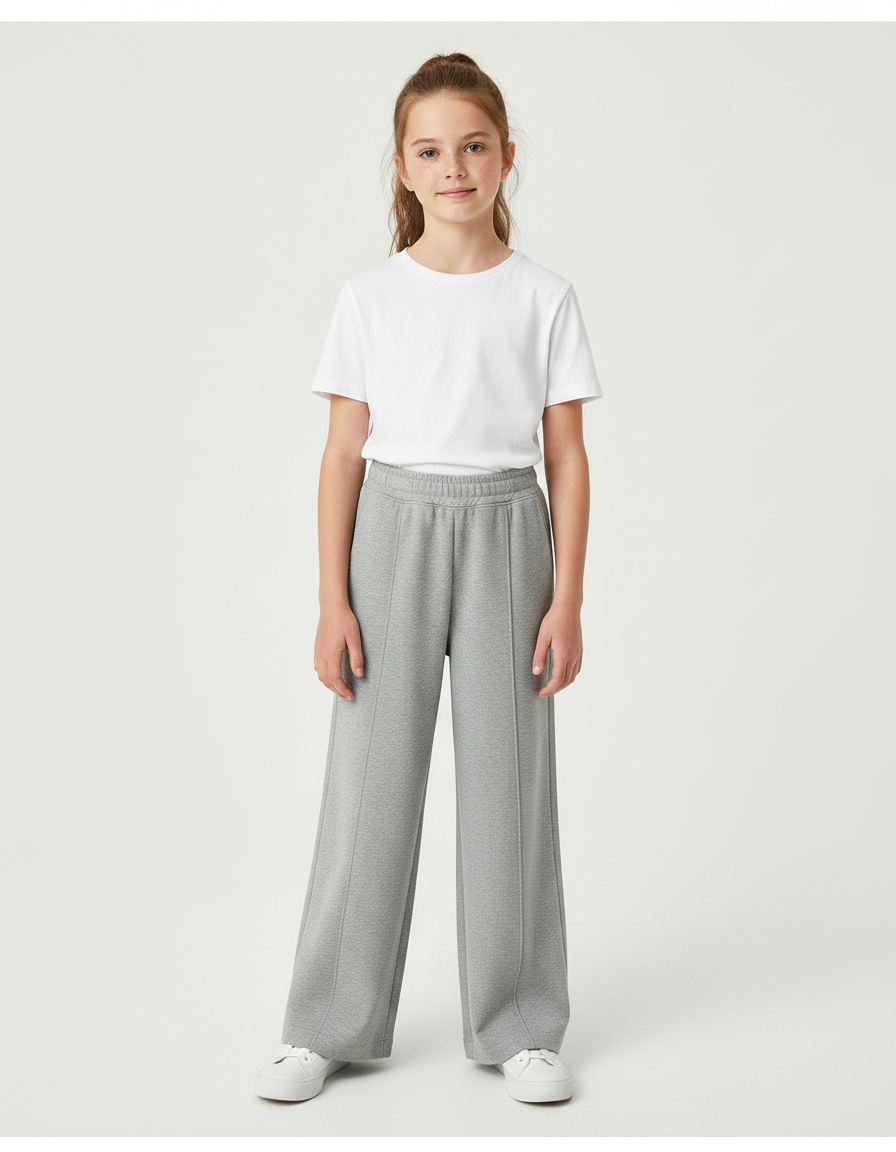 Pantalon Fluide Gris Ample Décontracté Cordon - Molleton
