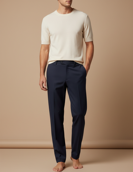 Pantalon Fluide Bleu Marine Droit Extensible Élégant Homme - Polyester