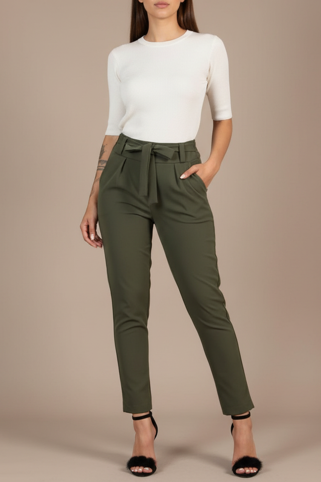 Pantalon Fluide Cigarette - Kaki Polyester