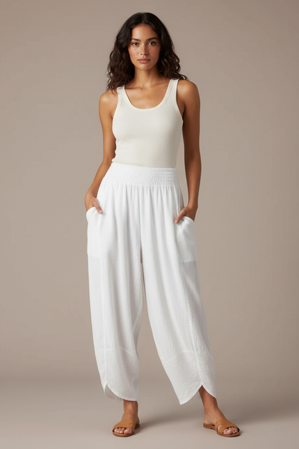 Pantalon Fluide Blanc Ample Coton Boho Confortable