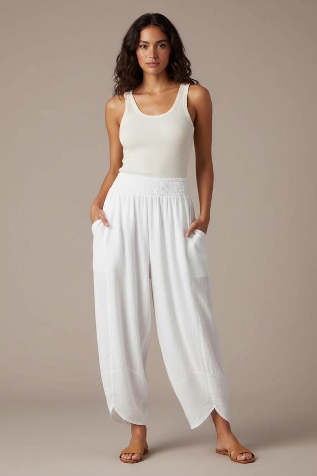 Pantalon Fluide Blanc Ample Coton Boho Confortable