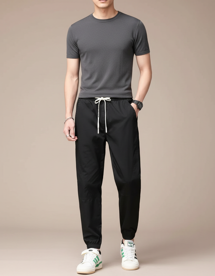 Pantalon Fluide Noir Cordon Élastique Décontracté Homme - Polyester