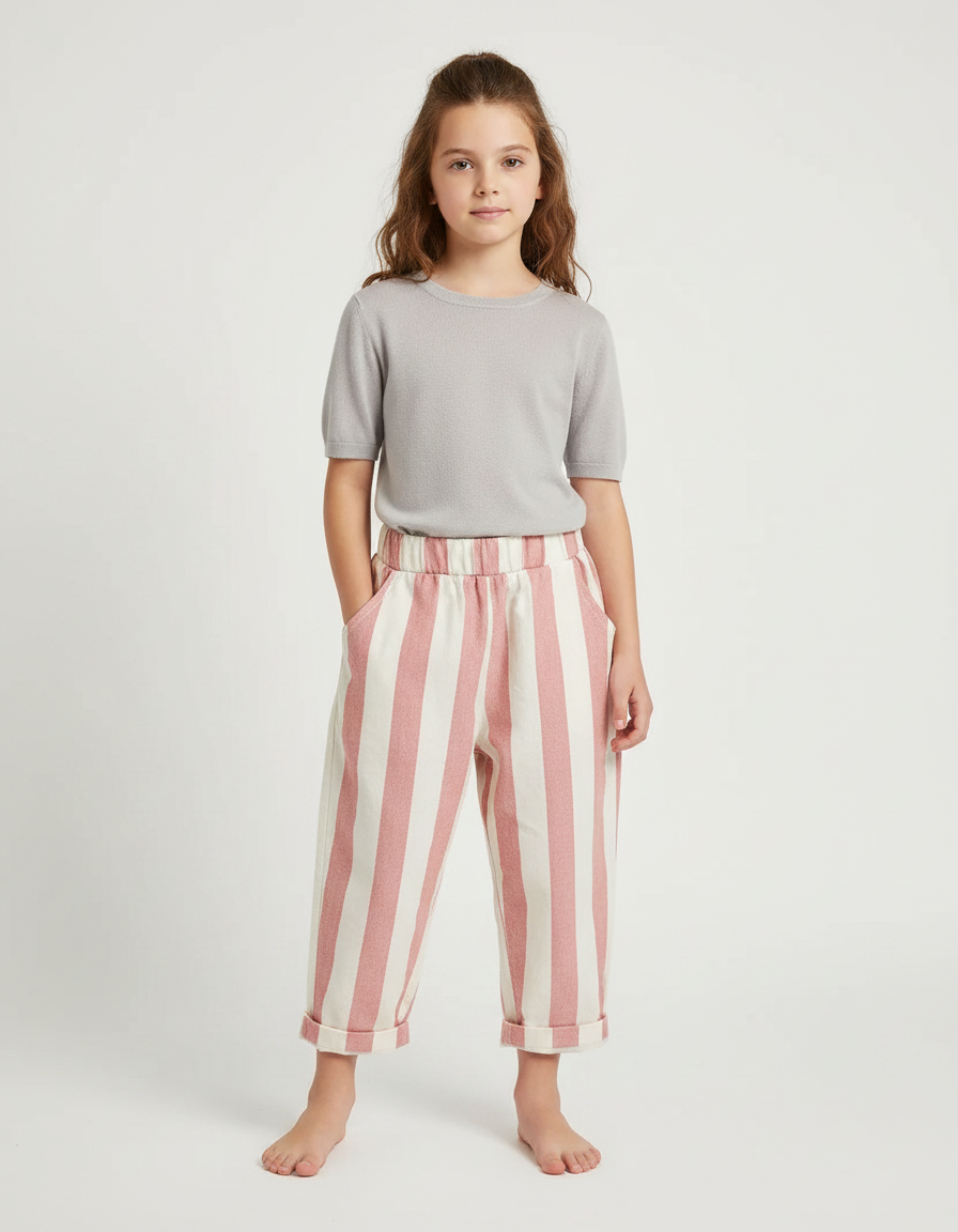 Pantalon Fluide Rayé Rose Et Blanc - Lin