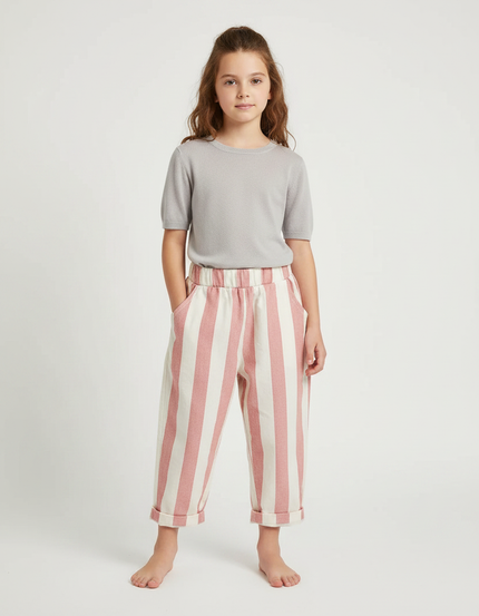 Pantalon Fluide Rayé Rose Et Blanc - Lin