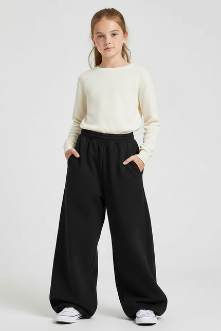 Pantalon Fluide Noir Ample Molleton Confortable Enfant
