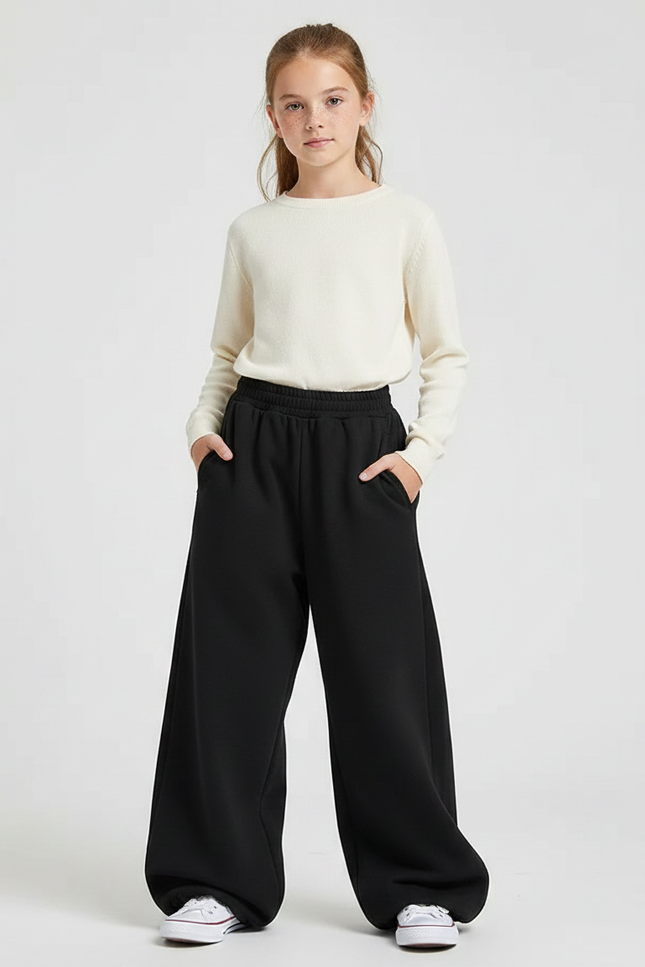 Pantalon Fluide Noir Ample Molleton Confortable Enfant