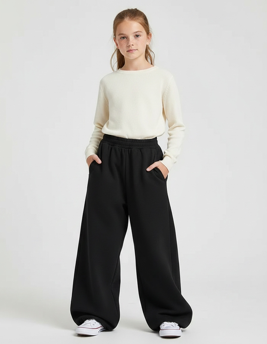 Pantalon Fluide Noir Ample Molleton Confortable Enfant
