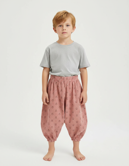 Pantalon Fluide Rose Côtelé Ample Lapins Enfant - Cordé