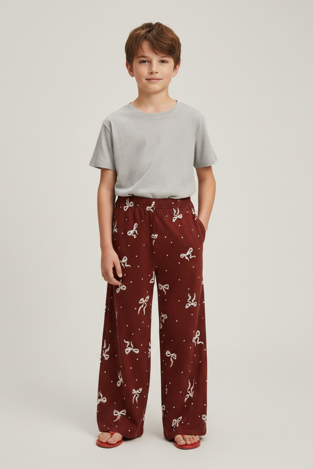 Pantalon Fluide Marron Nœuds Ample Confortable Garçon - Viscose