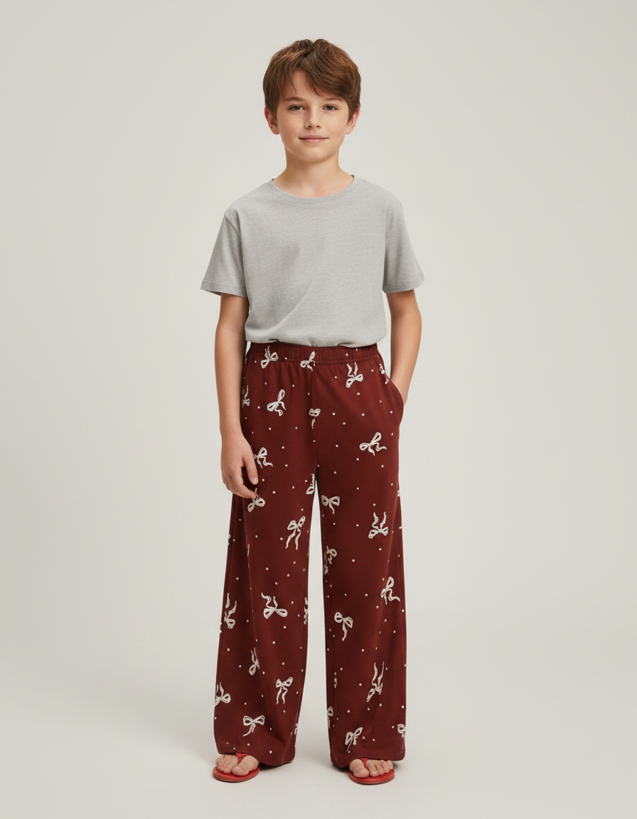 Pantalon Fluide Marron Nœuds Ample Confortable Garçon - Viscose