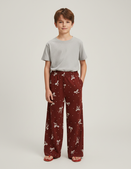 Pantalon Fluide Marron Nœuds Ample Confortable Garçon - Viscose