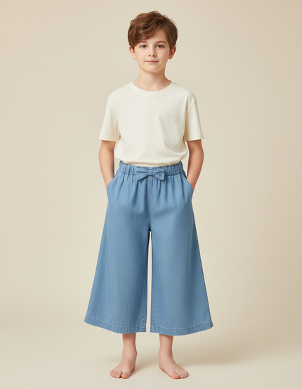 Pantalon Fluide Bleu Ciel Ample Élastiqué Enfant Coton - Jean