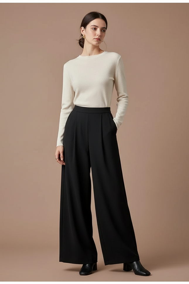 Pantalon Fluide Femme Travail - Noir Viscose