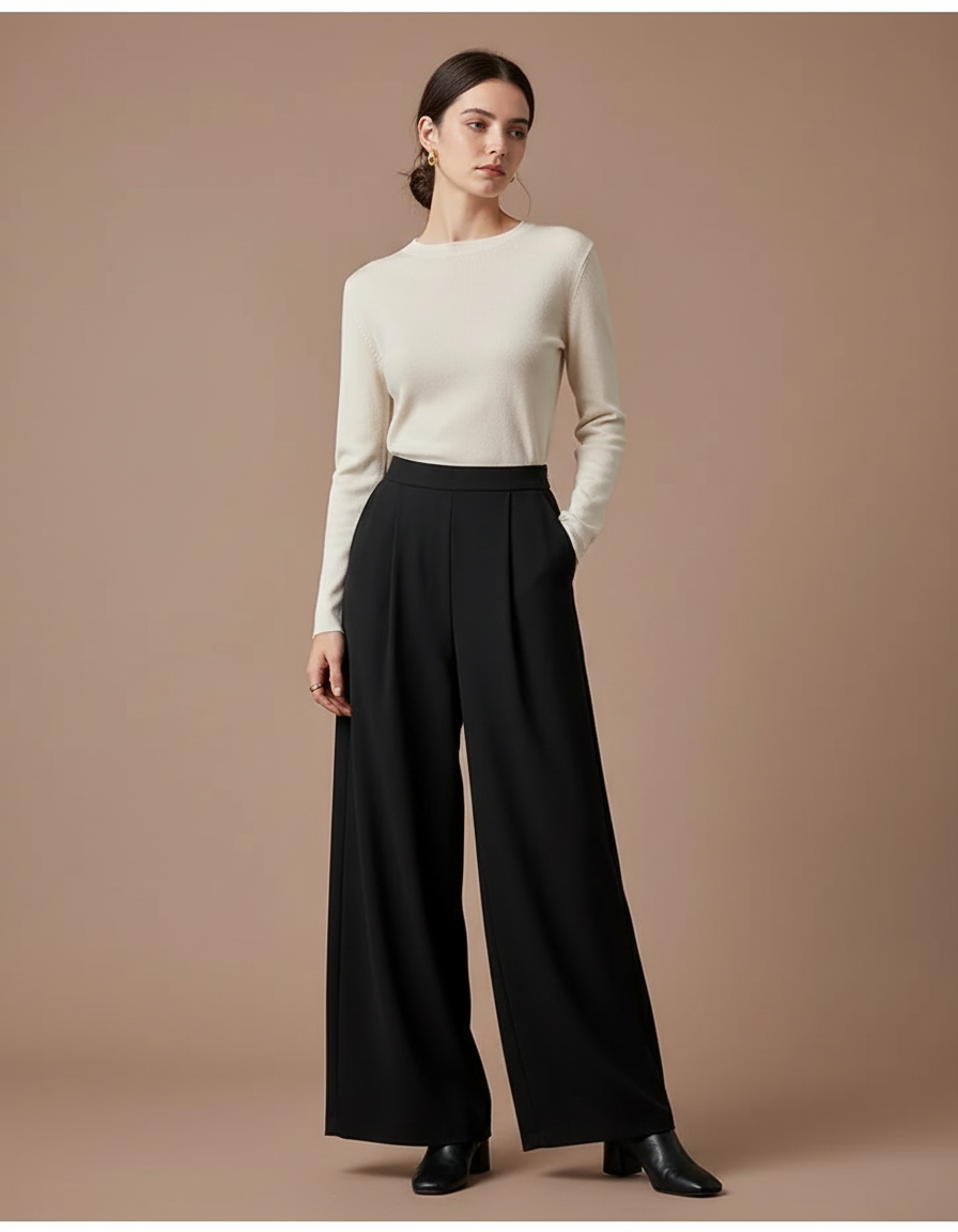 Pantalon Fluide Femme Travail - Noir Viscose