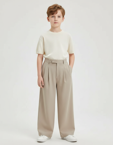 Pantalon Fluide Ample Plissé Beige Décontracté Enfant - Polyester