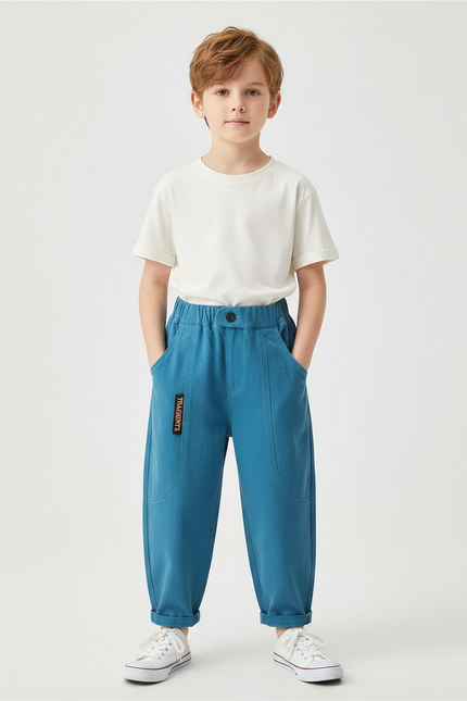 Pantalon Fluide Bleu Coton Ample Décontracté Enfant - Molleton