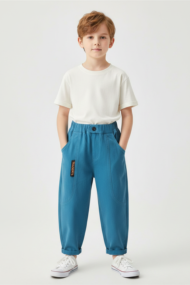 Pantalon Fluide Bleu Coton Ample Décontracté Enfant - Molleton